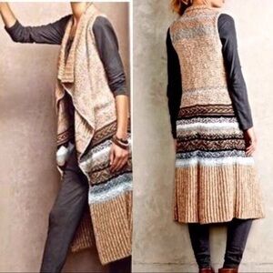 Sleeping on snow anthro beige cream blue tribal knit sleeveless long cardigan